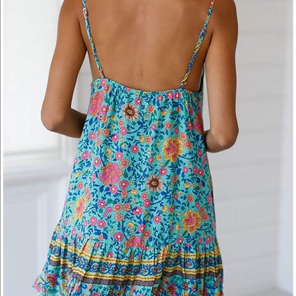 🏆Boho Turquoise Floral Dress - Picture 6 of 7